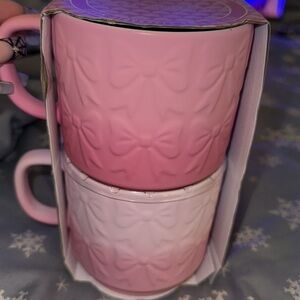 Pink Bow Mugs Set Of Two Stackable Mugs